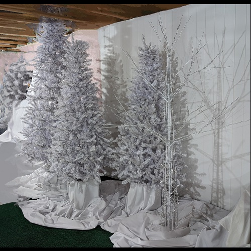 9' Height White Winter Scene UNLIT - Artificial Trees & Floor Plants - White Winter backdrop for rent
